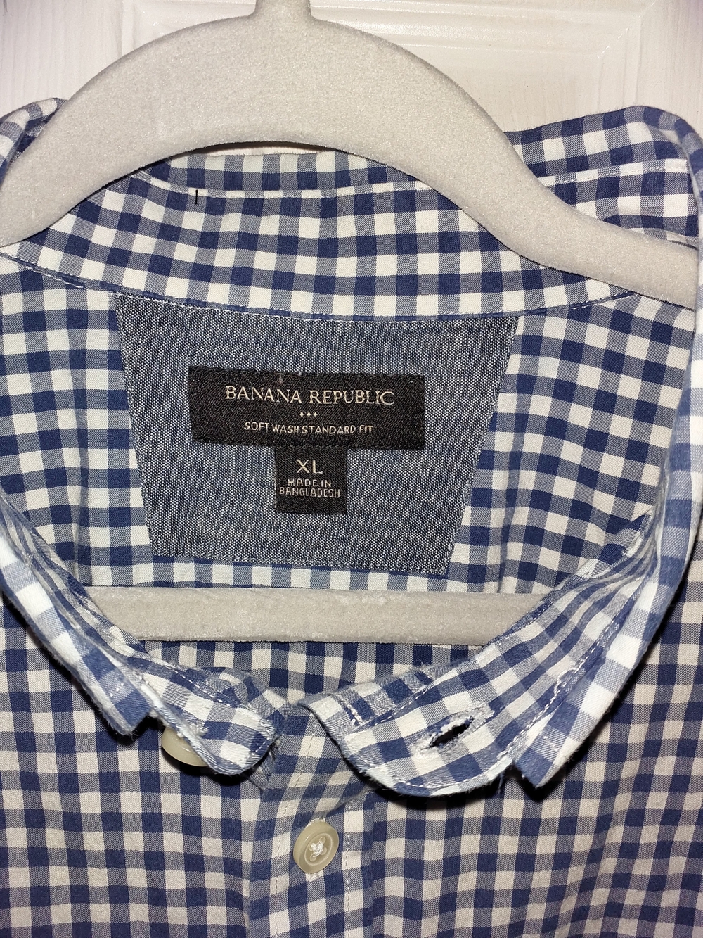 Banana Republic Men's Navy and White Check Button-Down Shirt XL